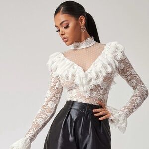 Chic White Lace Blouse with Ruffles